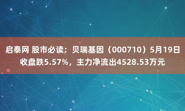 启泰网 股市必读：贝瑞基因（000710）5月19日收盘跌5.57%，主力净流出4528.53万元
